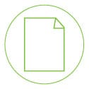 Green outlined icon of a sheet of paper with a folded corner, representing the backing liner of a custom sticker.