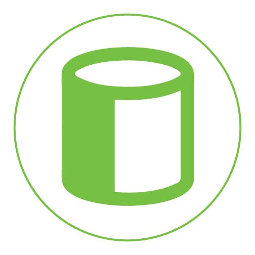 Green roll core icon representing the inner structure of a sticker roll, commonly used in label printing and packaging industries.