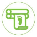 Illustration of laminated floor decal layers with green “sb” logo, showing protective coating, slip-resistant surface, adhesive, and backing—ideal for durable indoor floor graphics.