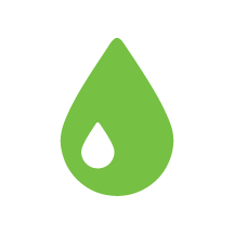 Green ink droplet icon sticker, representing high-quality, full-color ink used in custom sticker printing.