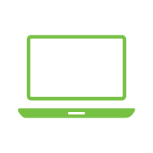 Green laptop icon sticker representing digital proof approval for custom sticker and label orders.