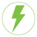 Green lightning bolt icon inside a circle, representing static cling technology for adhesive-free sticker application.