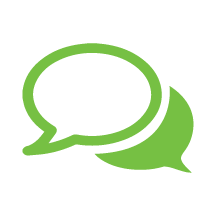 Green chat bubble icon sticker with overlapping speech bubbles, symbolizing communication, messaging, and customer support.