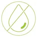 Green waterproof adhesive icon featuring a water droplet with a diagonal slash, representing durable water-resistant adhesive used on custom stickers.