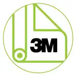 Green icon of rolled vinyl with bold “3M” branding, representing premium 3M vinyl material used for high-performance custom stickers.
