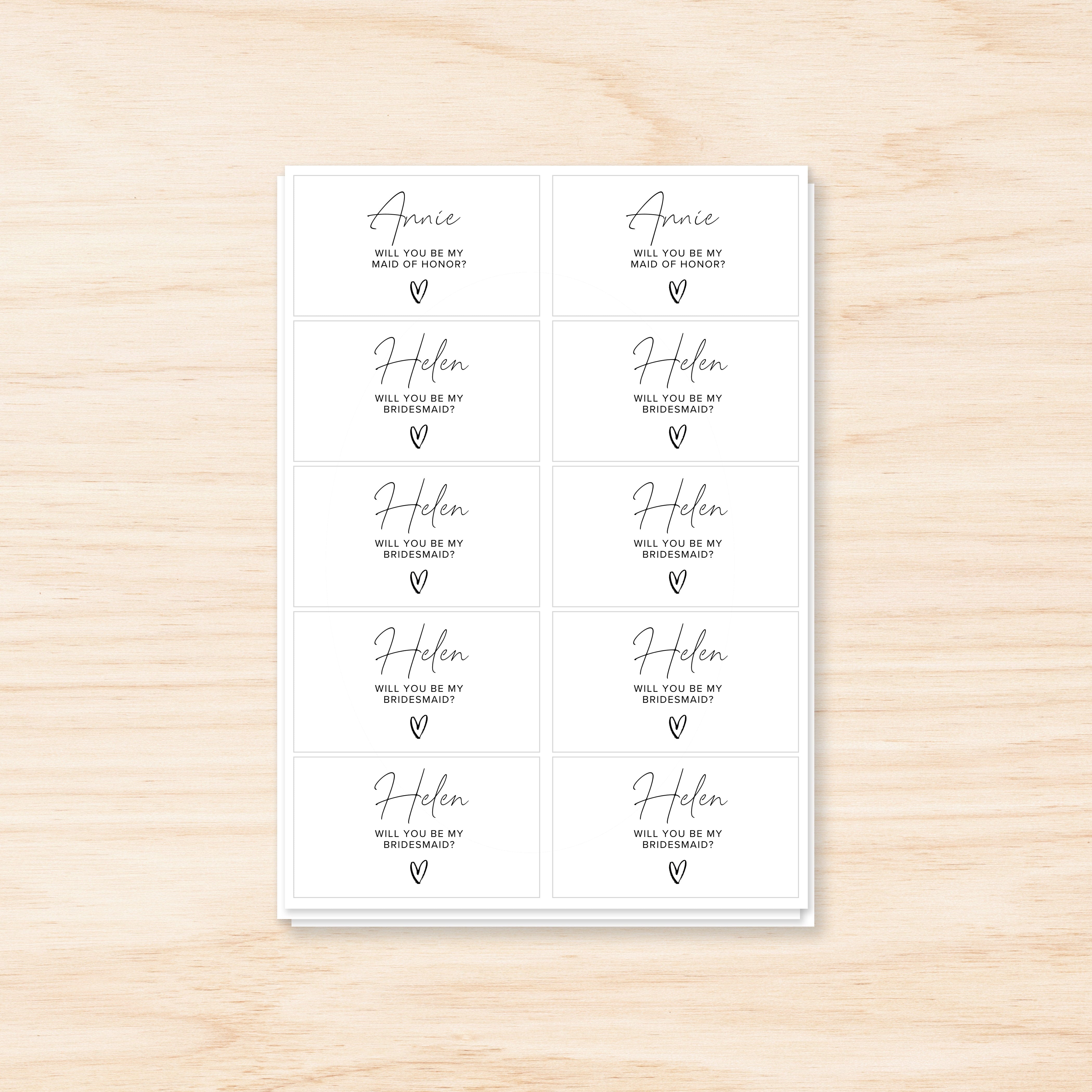 Will You Be My Bridesmaid / Maid of Honor Mini Champagne Bottle Sticker Sheets