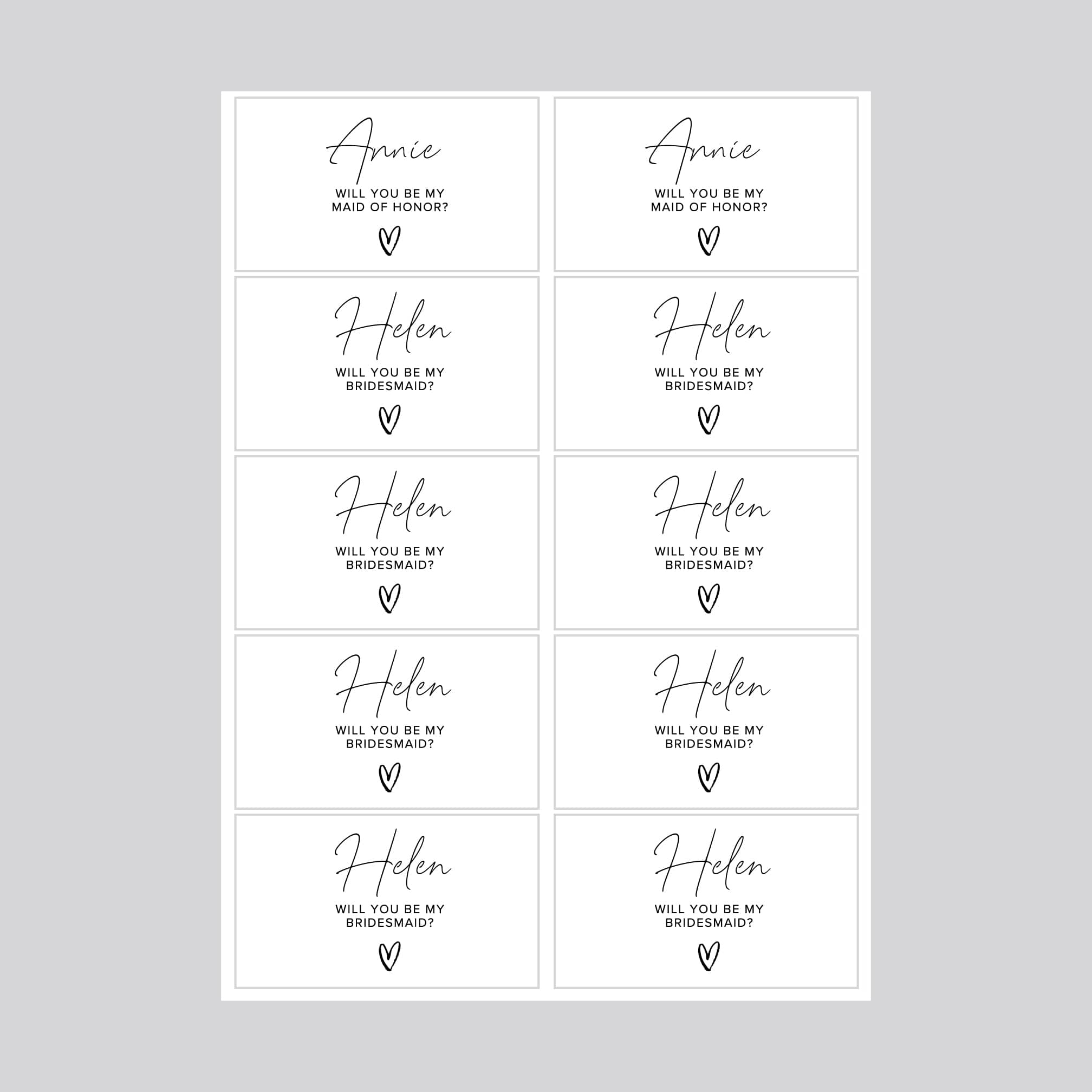 Will You Be My Bridesmaid / Maid of Honor Mini Champagne Bottle Sticker Sheets