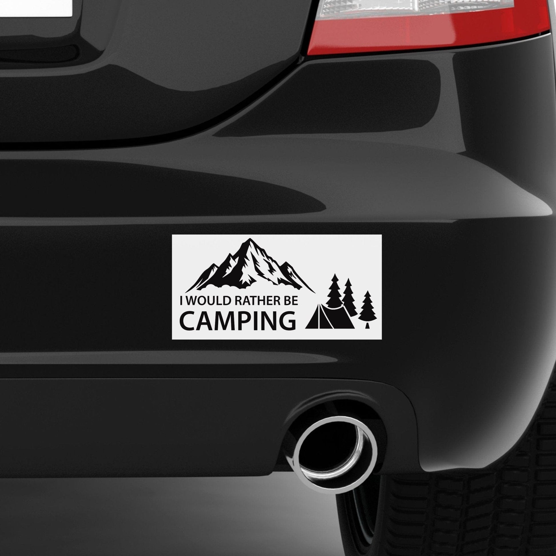 Custom Bumper Sticker featuring a camping design on a car