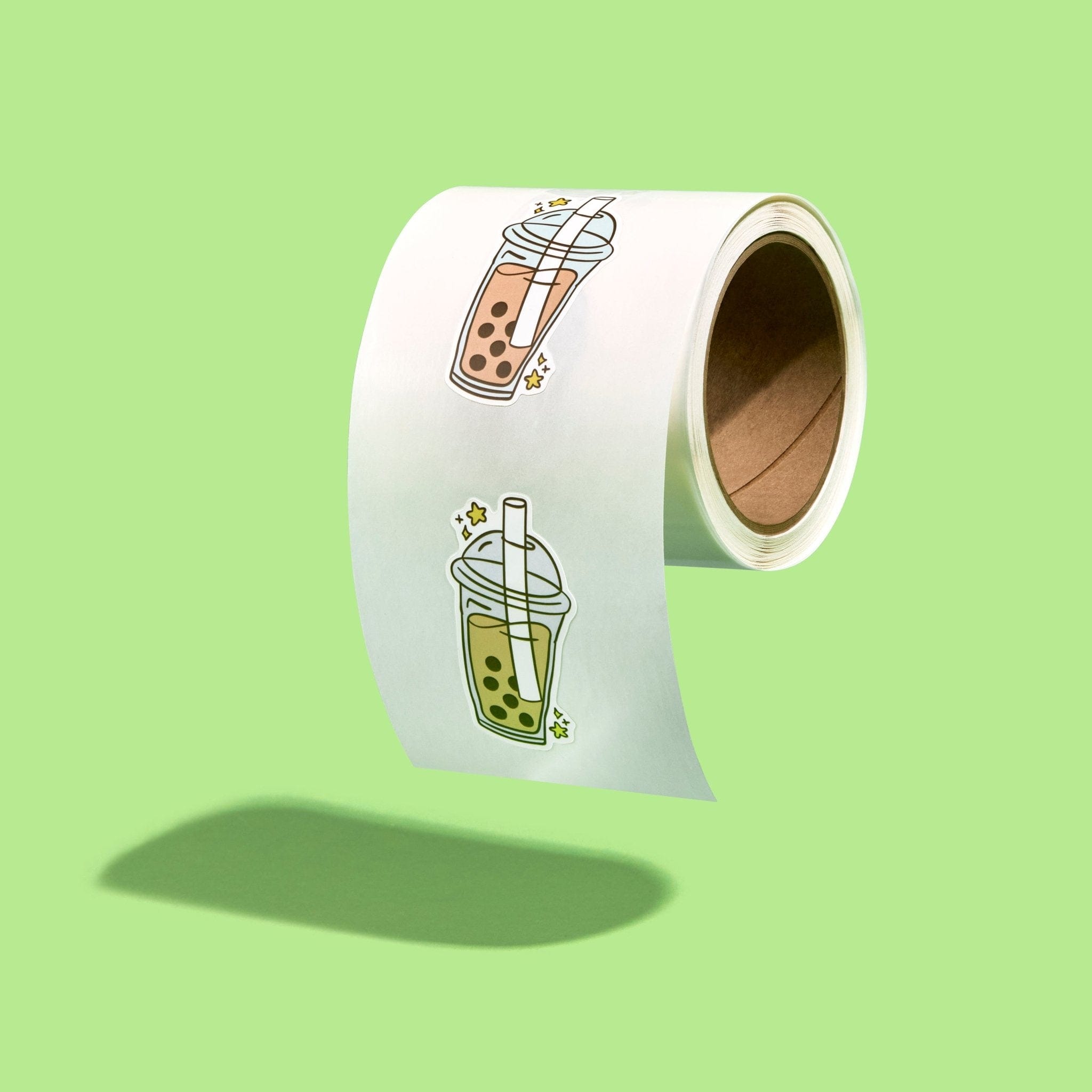 Custom Shape Roll Labels featuring bubble tea artwork