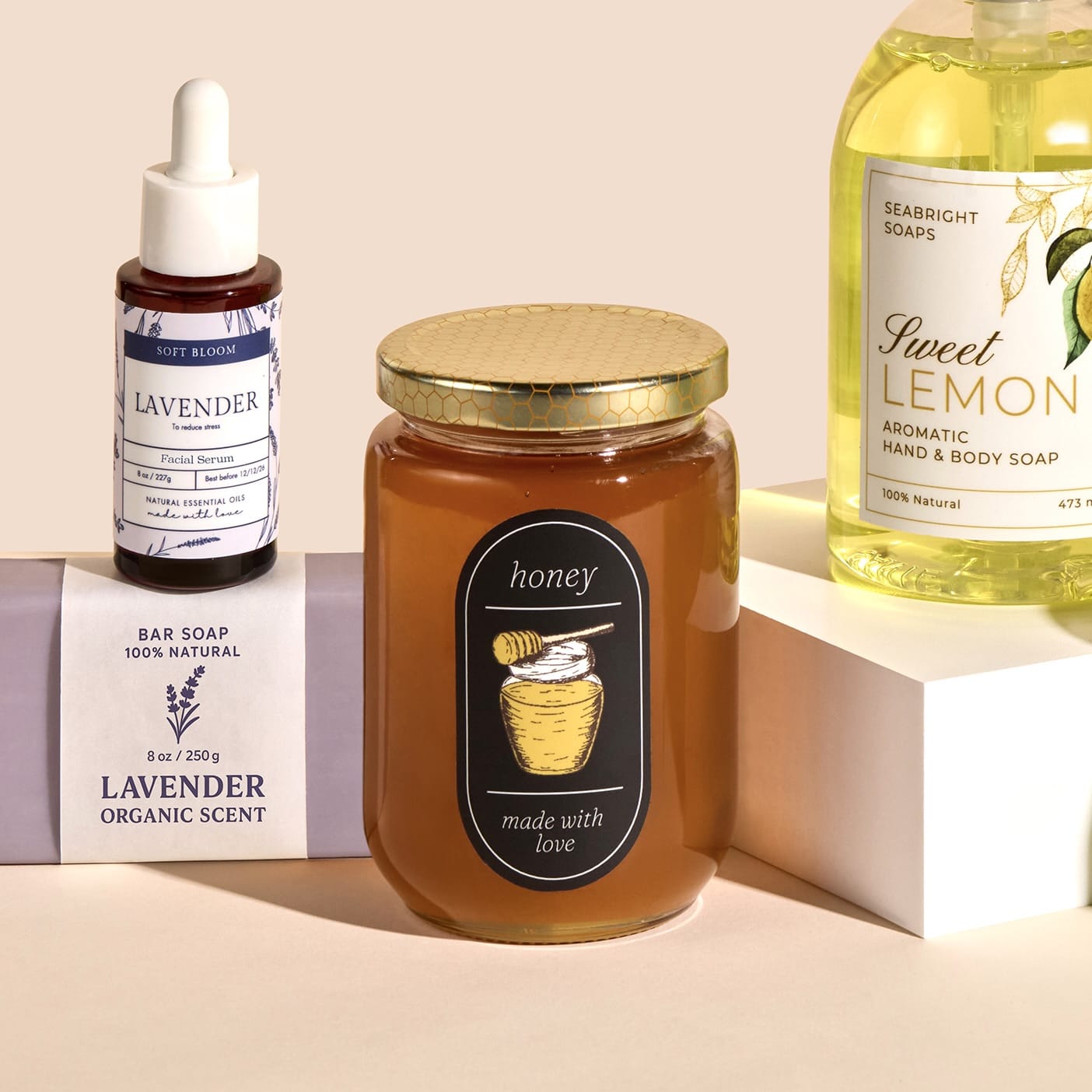Custom printed roll labels for honey jars and personal care product packaging