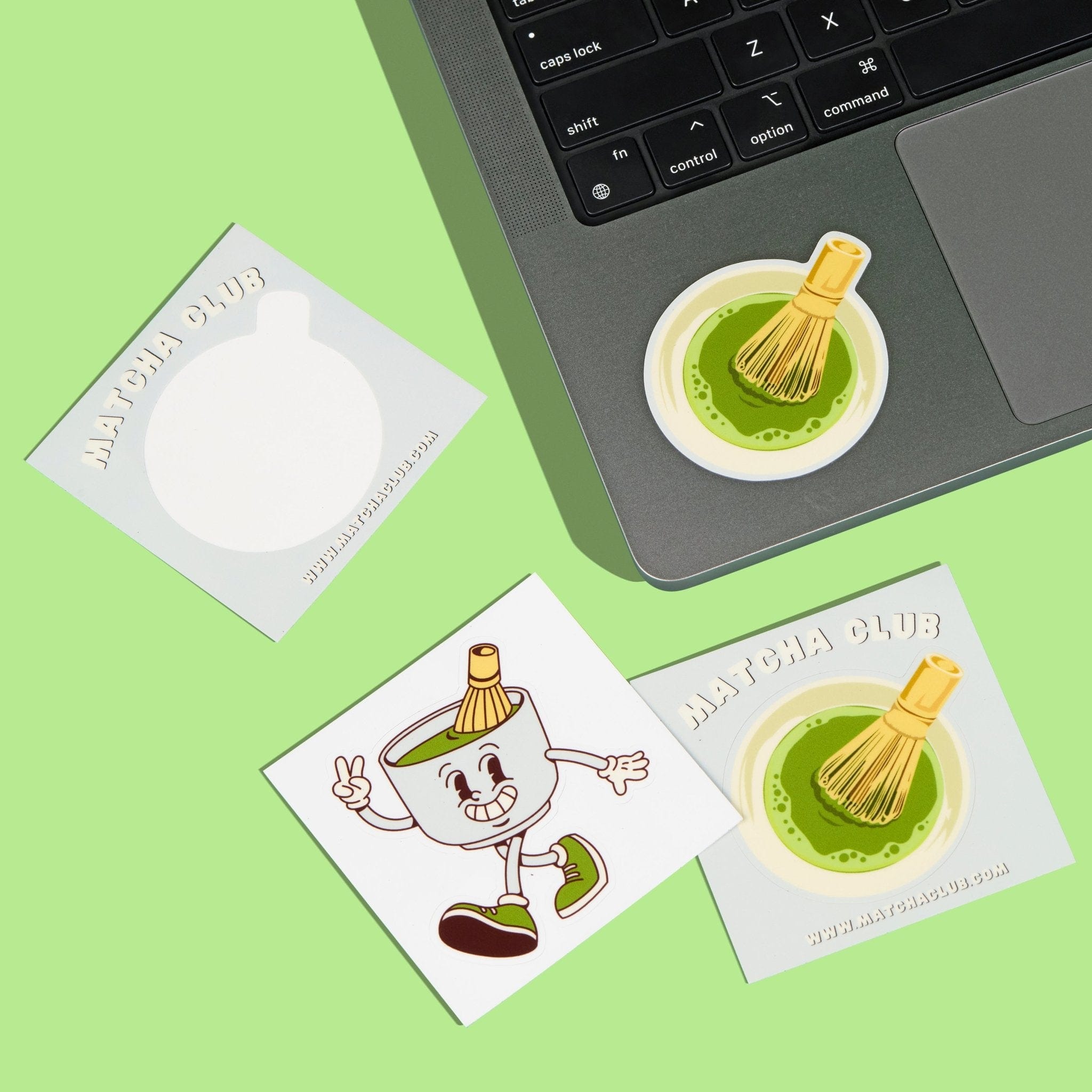 Custom kiss cut stickers with matcha-themed designs