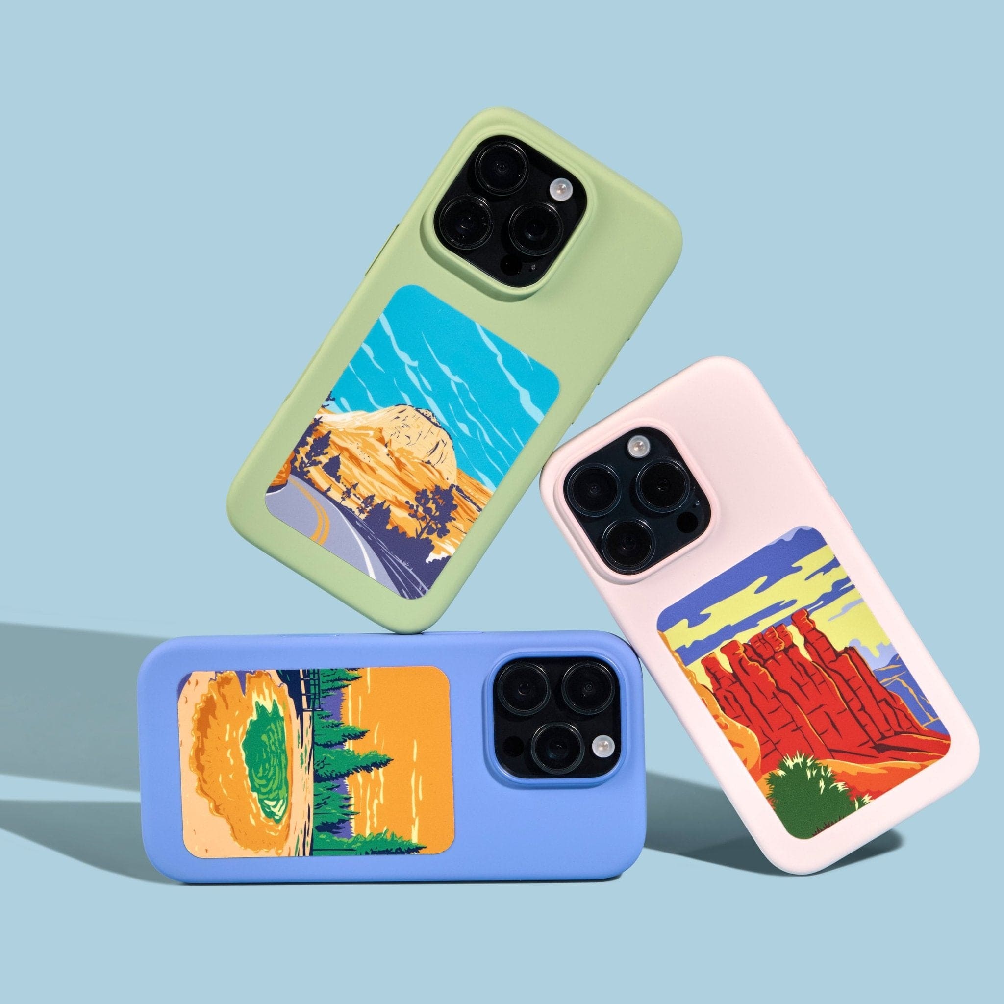 Rounded Corner Stickers displayed on phone cases